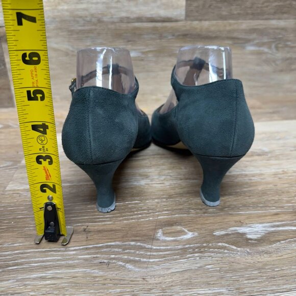 Calico All Nighter Green Suede Pointed Toe Mary Jane Heels Women's Size 9 - Picture 3 of 6